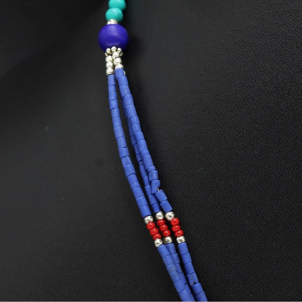 Tibetan silver Lapis, turquoise and coral Nepali necklace - Picture 4 of 9